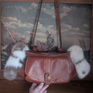 Brown Leather Shoulder Bag with Fur Accents